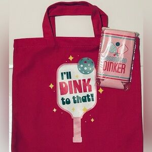 NEW!! Pickleball Collection Pink Canvas Tote And Koozie Can Cooler Set (NWT)